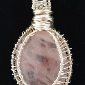 Coated Silver Plated Wire Wrapped Rose Quartz Necklace on Sterling Silver Chain