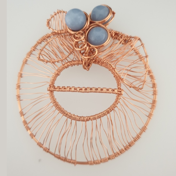 Coated Copper Wire Wrapped Scarf Ring with Blue Chalcedony