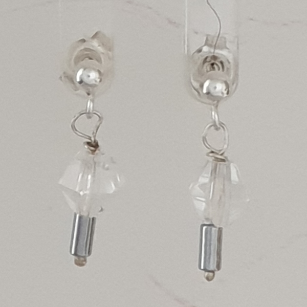 Clear Quartz Bicones and Hematite Earrings with Post Findings