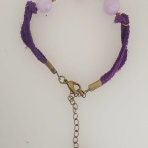 Leather Lavender Amethyst and Coated Bronze Wire Bracelet
