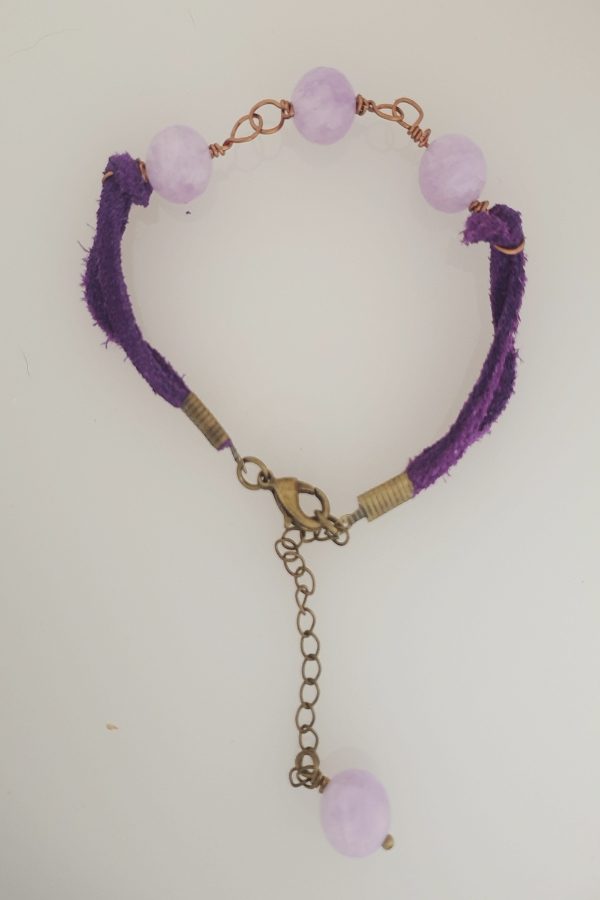 Leather Lavender Amethyst and Coated Bronze Wire Bracelet