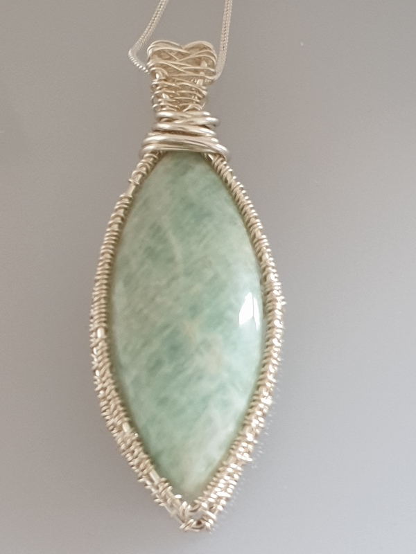 Coated Silver Plated Wire Wrapped Amonite on a Sterling Silver Chain
