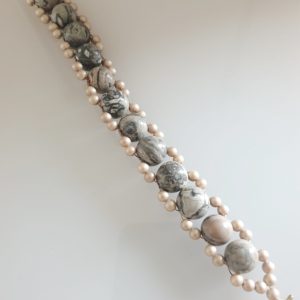 Grey Agate and Grey Shell PearlBracelet with T Bar Fastening