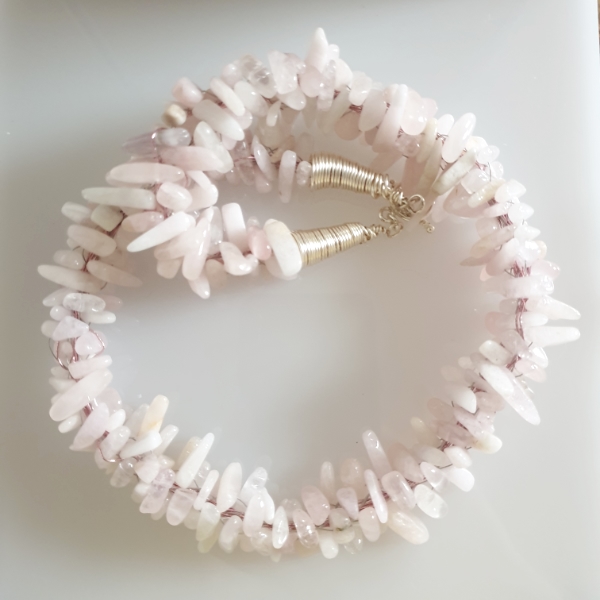 Pink Kunzite Chip Kumahimo Woven Necklace with Bolt Ring Fastening