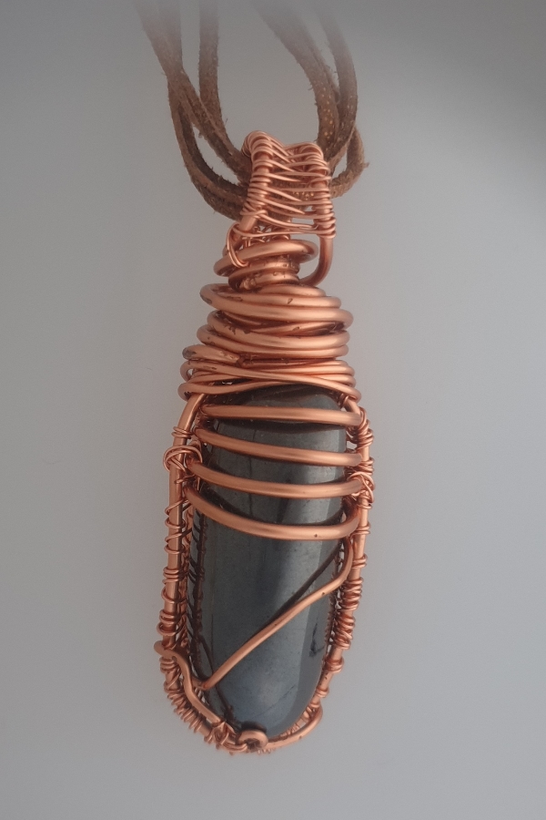 Copper Wire Wrapped Haematite Pendant