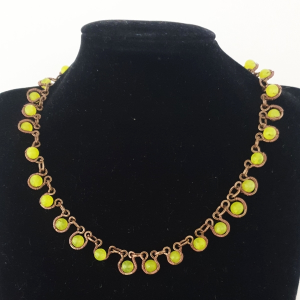 Lemon Quartz Necklace with Handmade Coated Bronze Wire Wrapped Links
